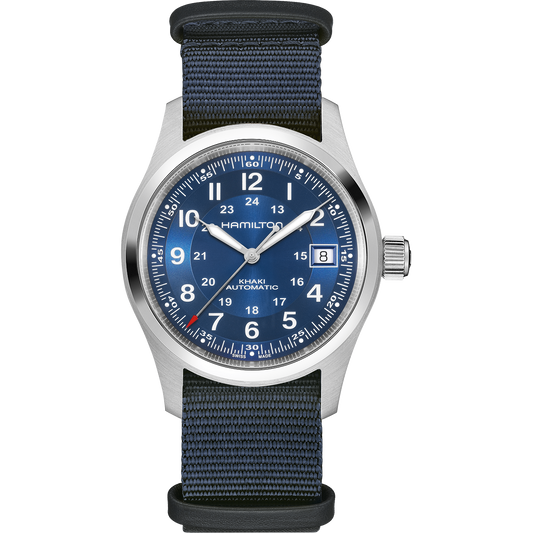 Hamilton H70455940 Khaki Field Auto 38mm Sunburst Blue Dial Nato Strap
