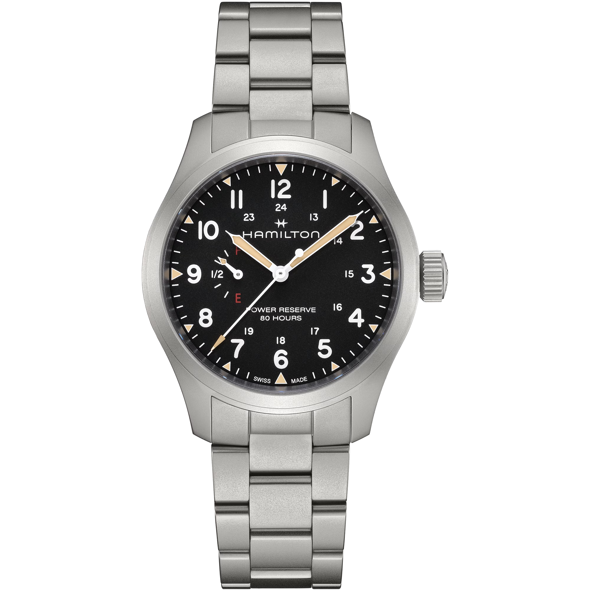 Hamilton Khaki 時計 中型 ブラック/シルバー Hamilton H69509130 Khaki Field Mechanical Power Reserve Black Dial