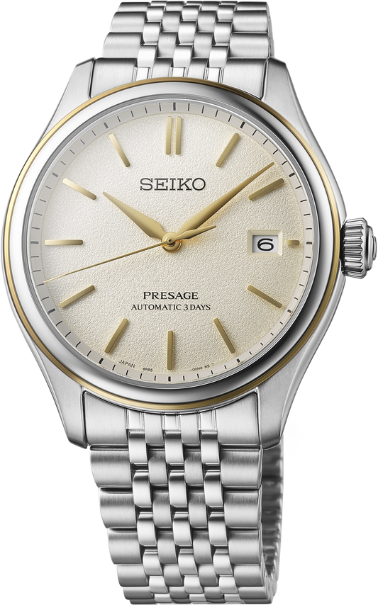 Seiko Presage SPB478 Classic Series Shiro-Iro Silk Dial Gold Accents Automatic