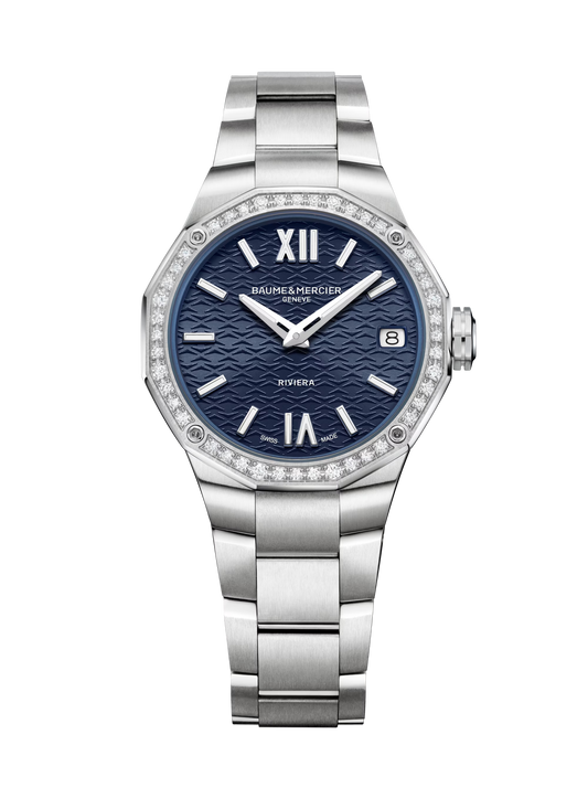 Baume et Mercier 10765 Riviera Blue Textured Dial Diamonds Ladies