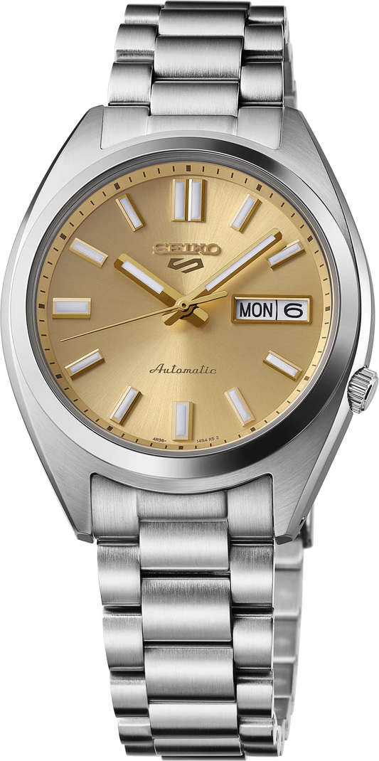 Seiko 5 Sports SRPL59 SNXS Champagne Dial Gold Accents Automatic 38mm