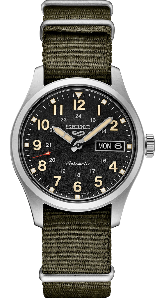 Seiko 5 Sports SRPJ85 Vintage Field Collection Black Dial Green NATO Automatic