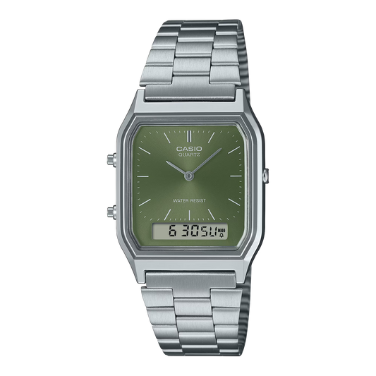 Casio Vintage AQ230A-3A Silver Ana-Digi Green Dial