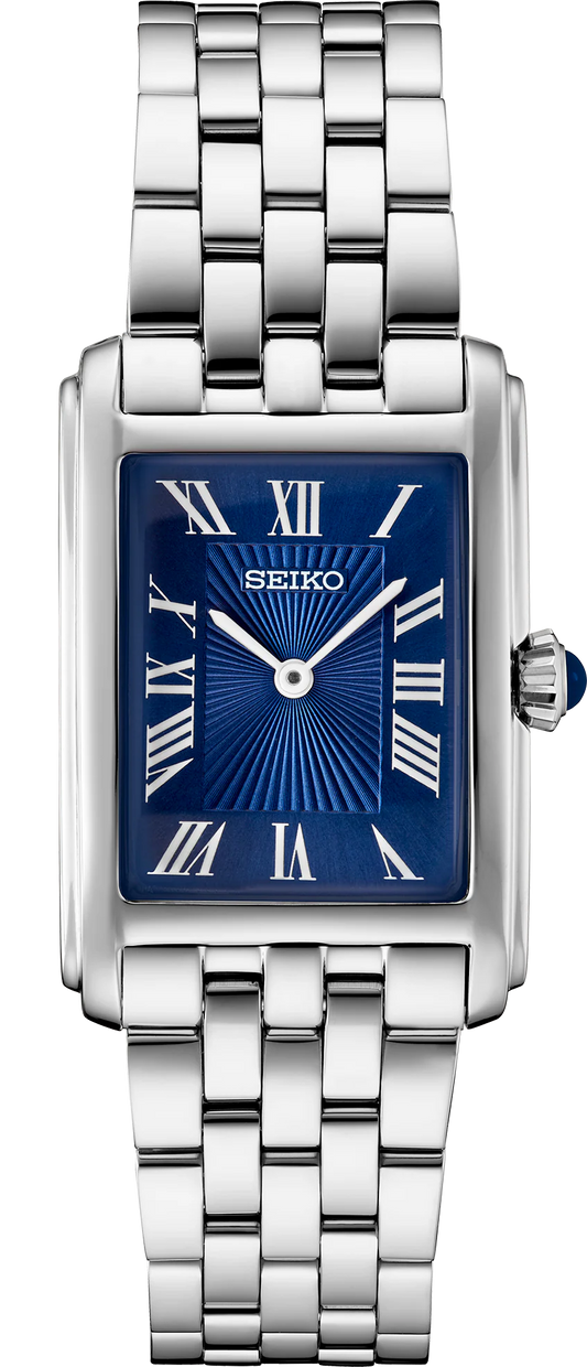Seiko Essentials SWR085 Sophisticated Tank Blue Sunray Dial Ladies