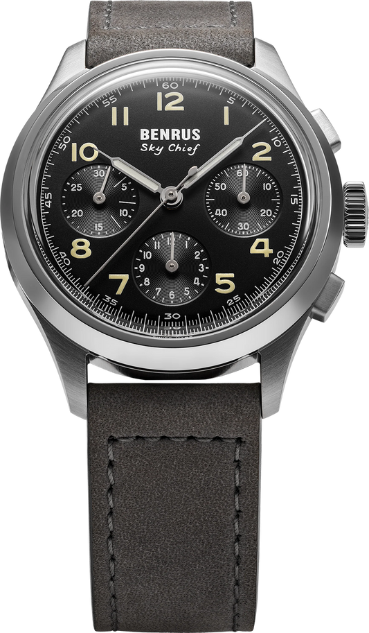 Benrus SKY-SS-B-036-01 Sky Chief Stratus Grey Chronograph 36mm Automatic