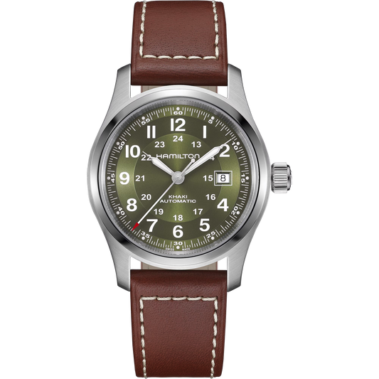 Hamilton H70605560 Khaki Field Auto Green Sunburst 42mm Leather Automatic