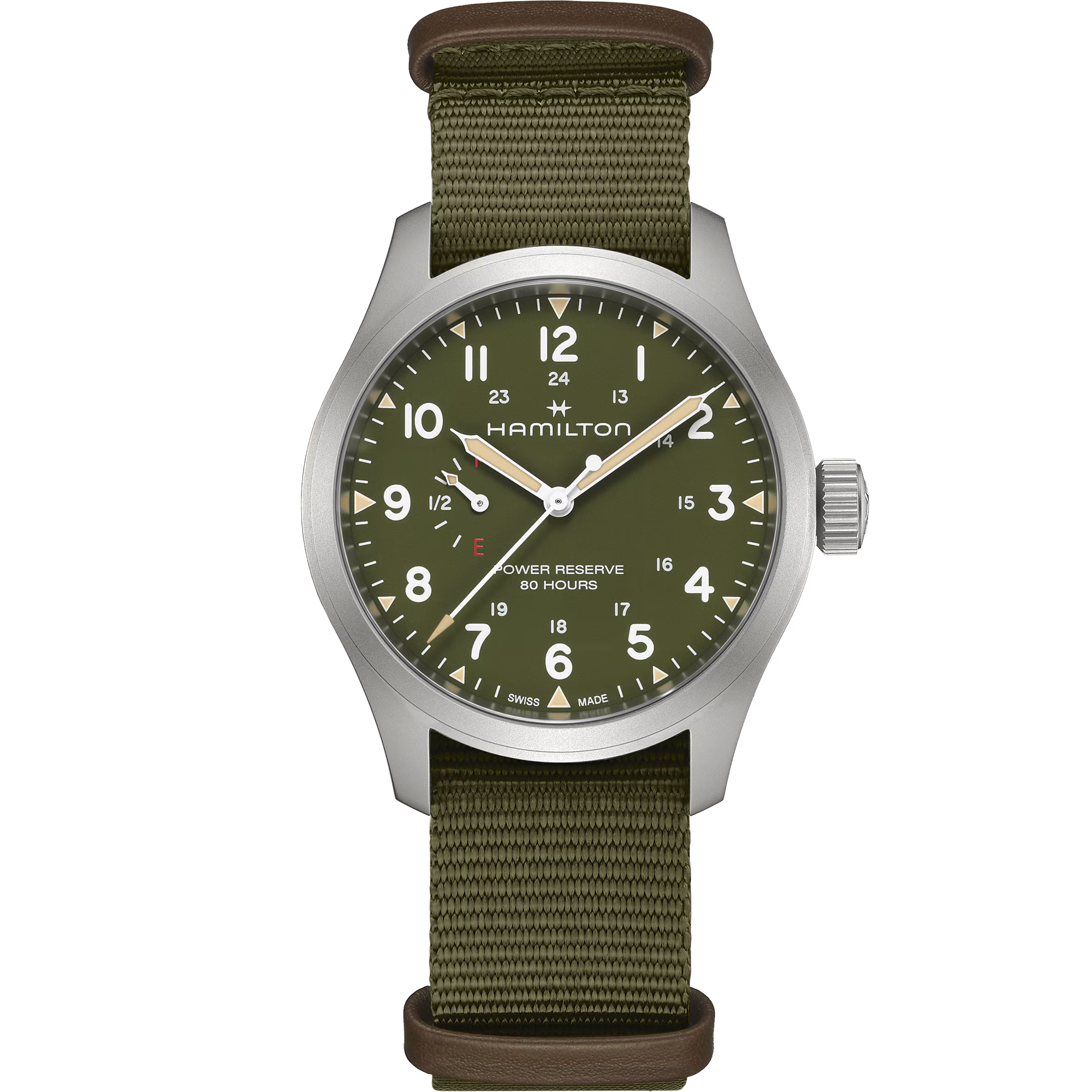 Hamilton Khaki グリーン ベルト交換済 Hamilton H69509960 Khaki Field Power Reserve 40mm Green Dial NATO