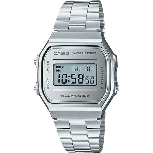 Casio Vintage A168WEM-7VT Mirror Finish Digital Square Silver Dial