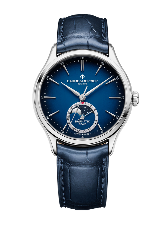 Baume et Mercier 10756 Clifton Baumatic Moonphase Date Blue Dial 39m