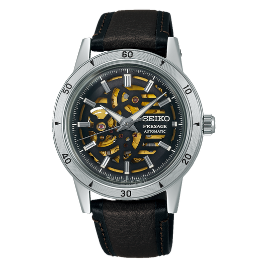Seiko Presage SSA461 Style 60's Semi Skeleton Automatic Black Gold