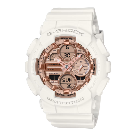 G-Shock GMAS140PG-7A Shimmery Pink Gold Ana-Digi Ladies Resin White