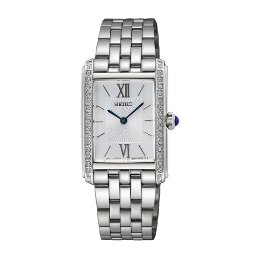 Seiko SWR091 Diamond Bezel Tank Silver Dial Quartz Ladies