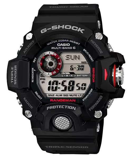 G-Shock GW9400-1 Master of G Land Rangeman Triple Sensor Black Red Resin