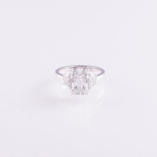 3.91ct Radiant Lab-Grown Diamond Three-Stone Engagement Ring in 14k White Gold