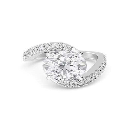 2.57ct East-West Oval Lab-Grown Diamond Ring in 14k White Gold with Pavé Wave Band
