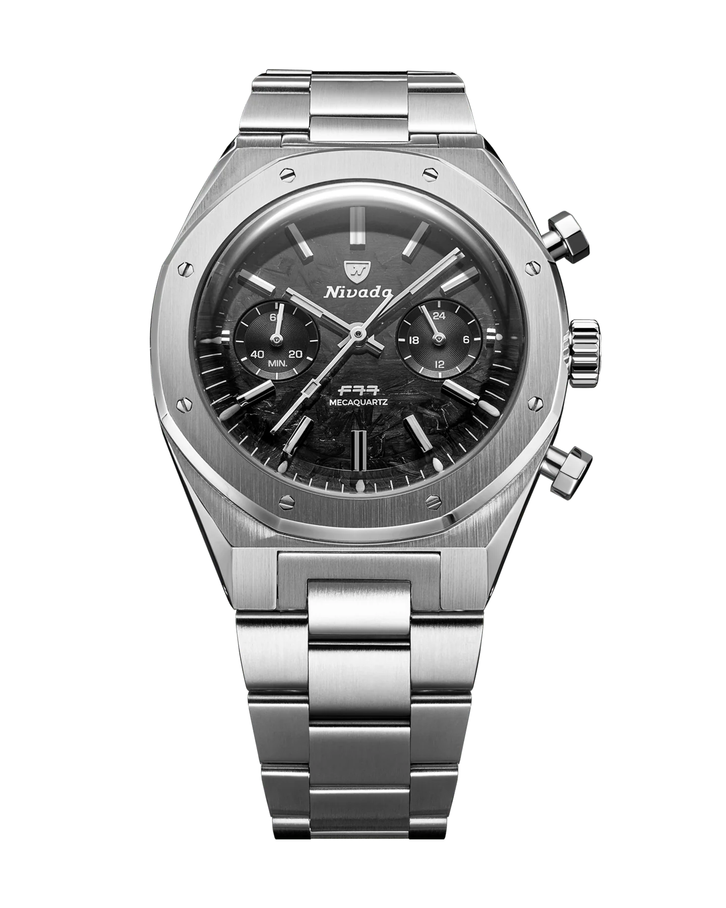 Nivada Grenchen 68002Q77 F77 Chrono Mecaquartz Carbon 38mm Black