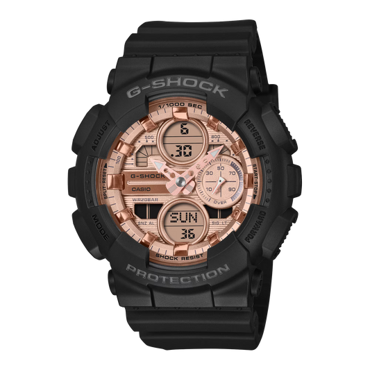 G-Shock GMAS140PG-1A Shimmery Pink Gold Ana-Digi Ladies Resin Black