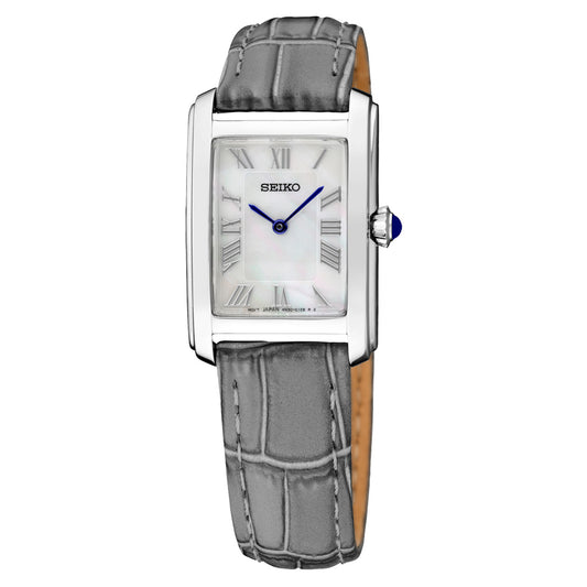 Seiko Essentials SWR099 Mother of Pearl Quartz Ladies Gray Leather