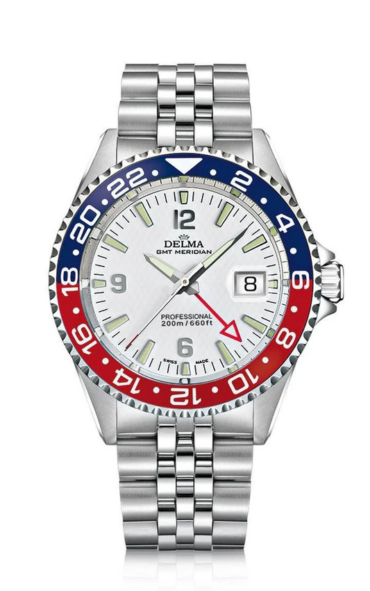 Delma 41702.648.6P014 Santiago GMT Meridian White Dial Quartz Pepsi