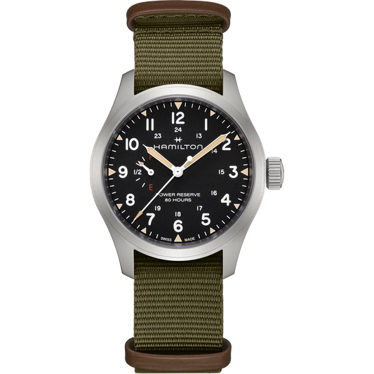 Hamilton H69509930 Khaki Field Mechanical Power Reserve Black Dial Nato