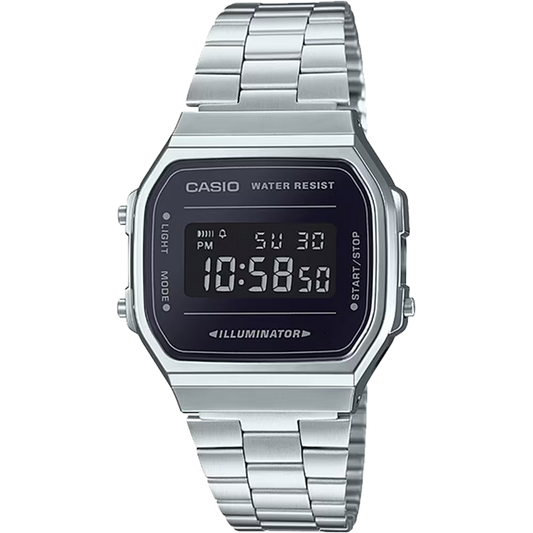 Casio Vintage A168WEM-1VT Mirror Finish Digital Square Black Dial