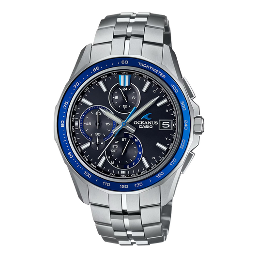 Casio OCWS7000-1A Oceanus Manta Elegance Black Dial Blue Accents