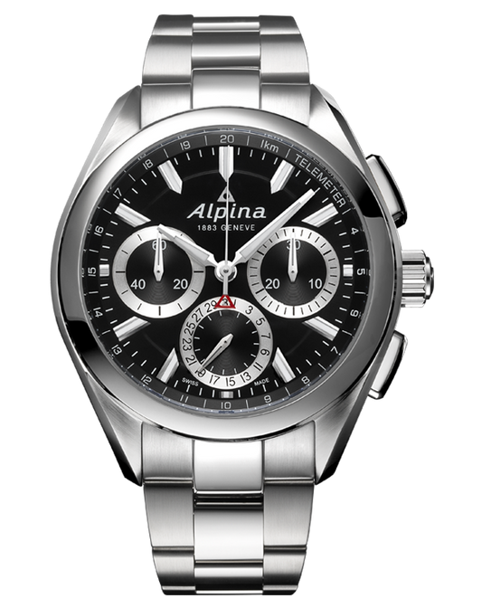 Alpina AL-760BS5AQ6B Alpiner 4 Manufacture Flyback Chronograph Black Dial Metal Bracelet