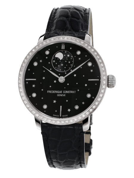 Frederique Constant FC-701BSD3SD6 Slimline Moonphase Stars Manufacture Stainless Steel Black Dial