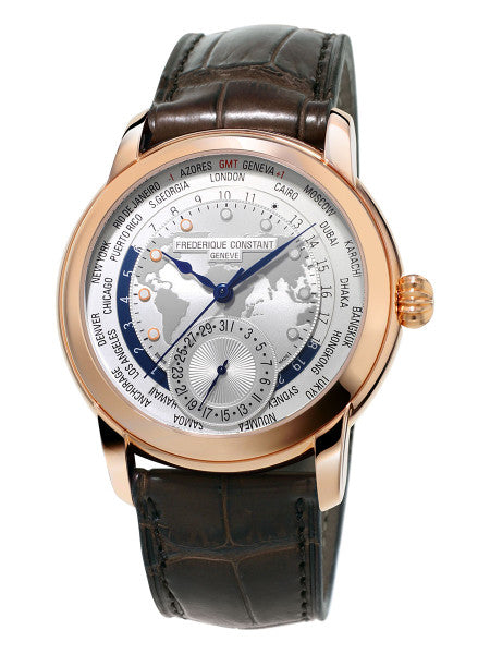Frederique Constant FC-718WM4H4 Classic Worldtimer Manufacture Rose Gold Silver Dial