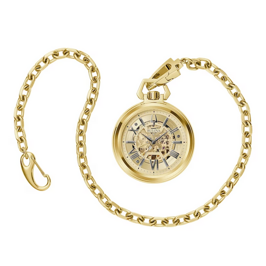Bulova 97A178 Sutton Gold-Tone Pocket Watch Skeleton Automatic