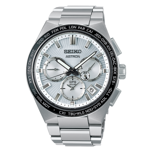 Seiko Astron SSH117 Sunburst Solar GPS Titanium Dual Time