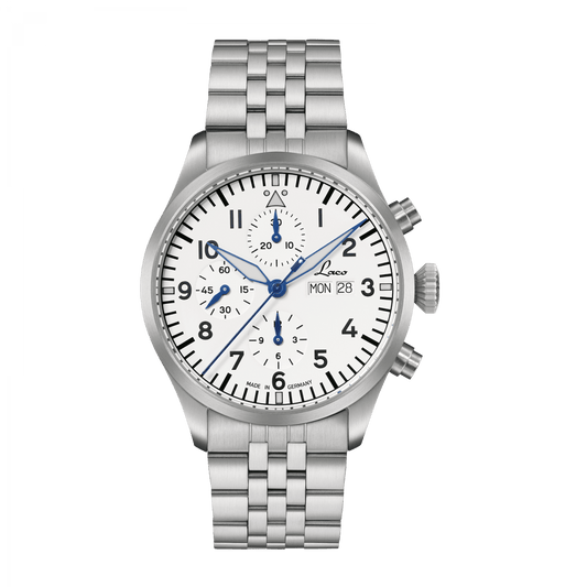 Laco 862153.MB Kiel 2 Weiss Chronograph White Dial Metal Band