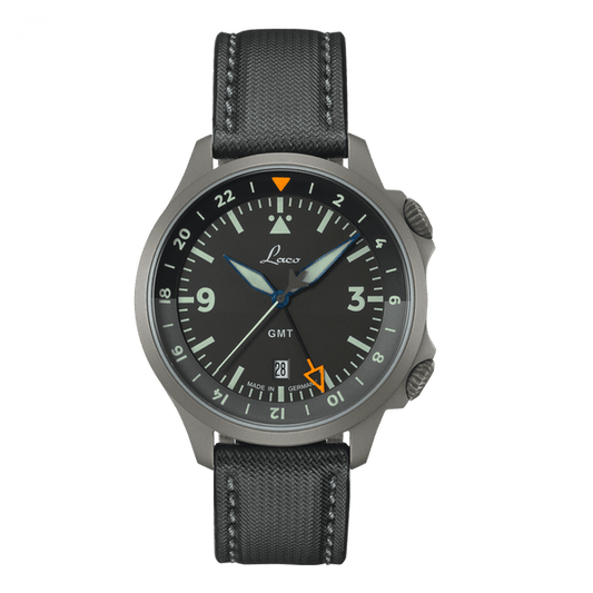 Laco Pilot Watches Special Models FRANKFURT GMT SCHWARZ 862120