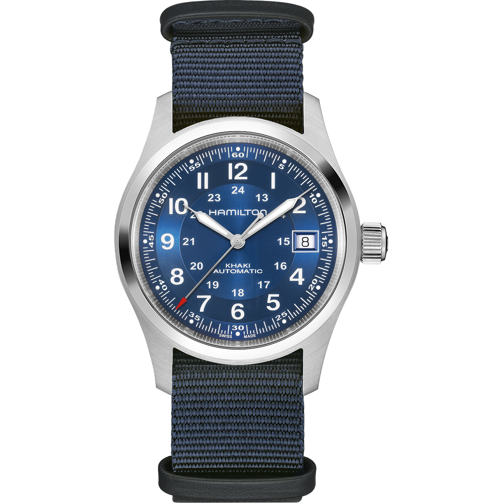 Hamilton H70455940 Khaki Field Auto 38mm Sunburst Blue Dial Nato Strap