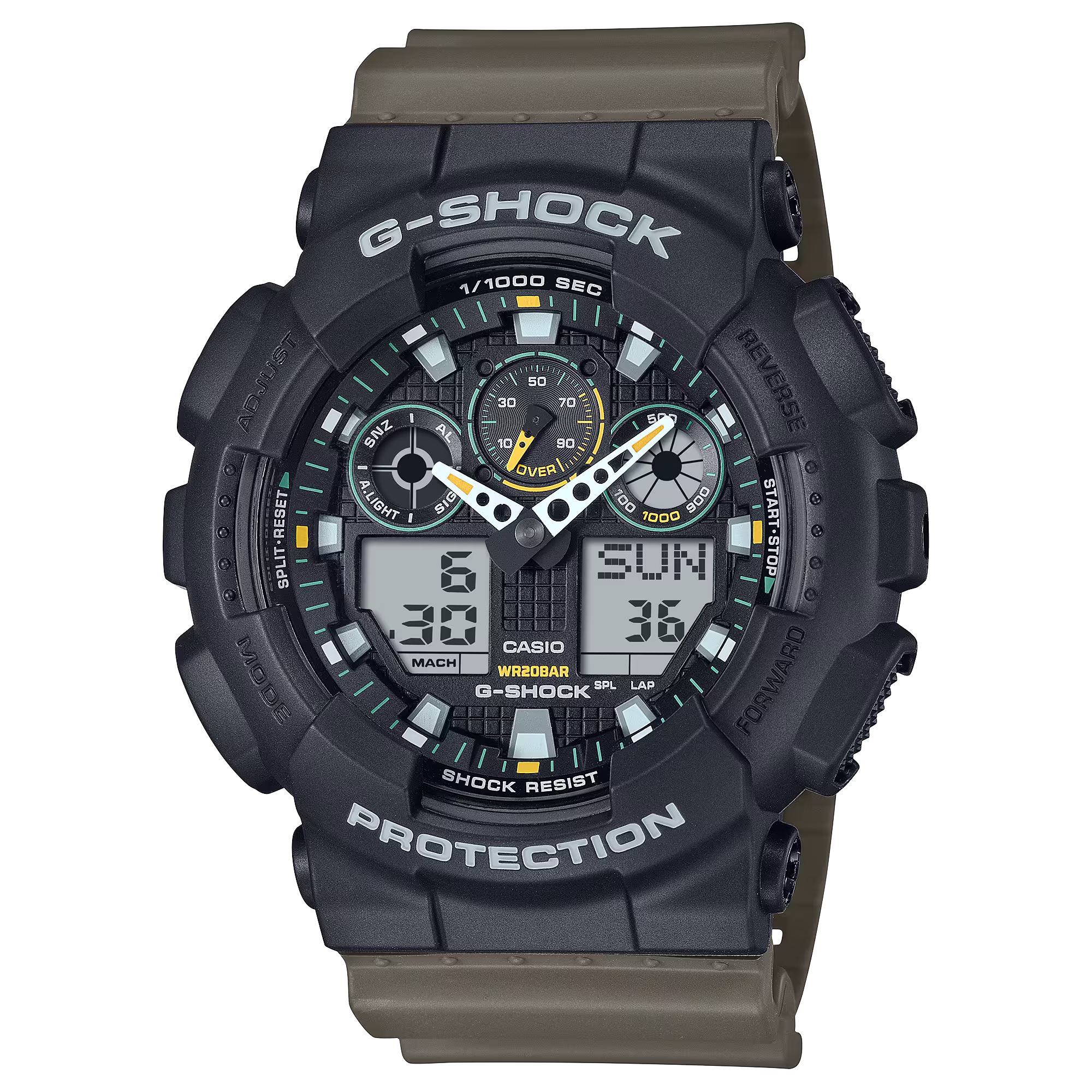 G-Shock GA100TU-1A3 Utilitarian Style Ana-Digi Olive Green Black Dial