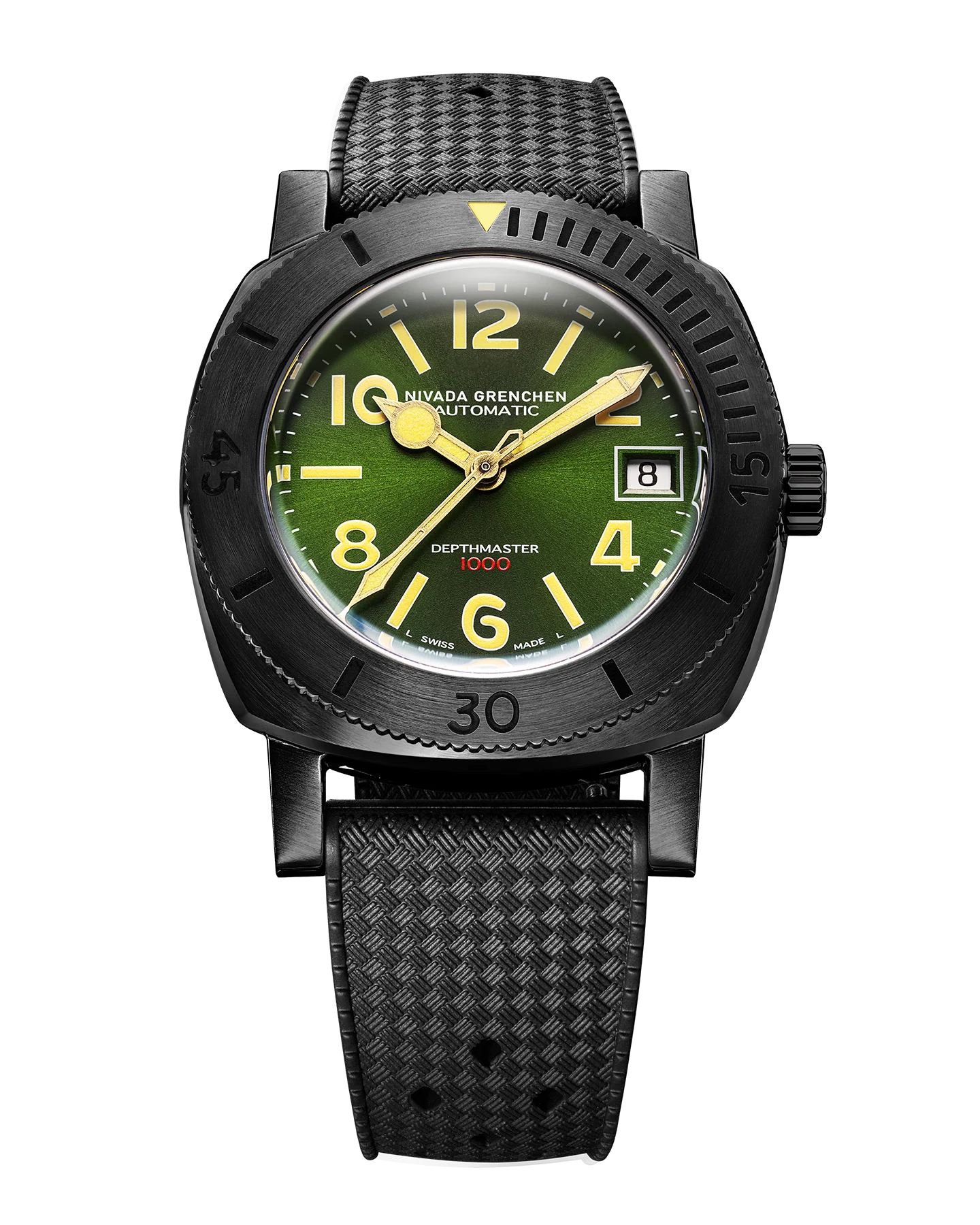 ±0 ヒーター DEEP GREEN Nivada Grenchen 14135A01 Depthmaster Black and Green 1000m