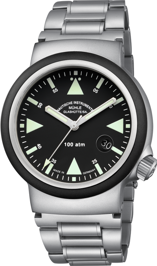 Muhle Glashutte M1-41-03-MB-II S.A.R. Rescue Timer Black Dial Stainless Bracelet