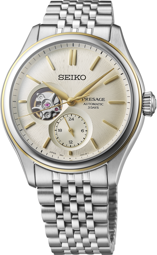 Seiko Presage SPB480 Classic Series Shiro-Iro Heartbeat Gold Accents Automatic