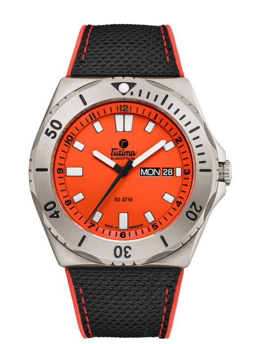 Tutima Glashutte 6151-07 M2 Seven Seas Orange Dial Cal T 330