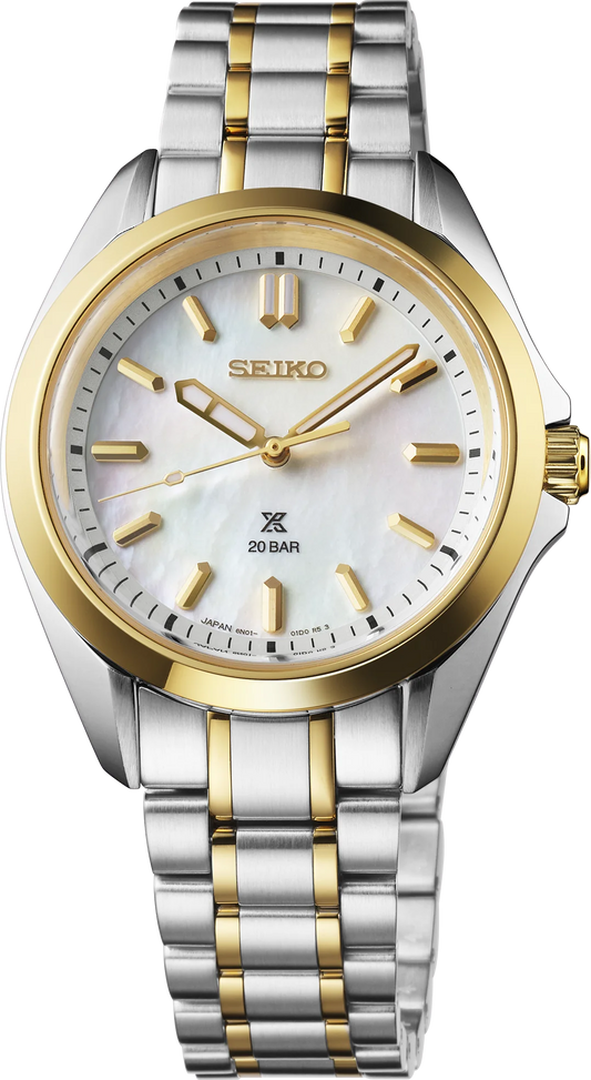 Seiko Prospex SUR608 Marine Sports Mother of Pearl Two-Tone Ladies Quartz 34mm