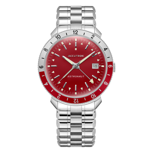 Accutron 26B206 Astronaut 1968 Attribute GMT Stainless Steel Red Dial