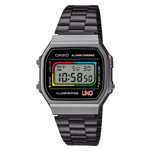 Casio A168WEUC-1A Vintage UNO Collaboration Model Black