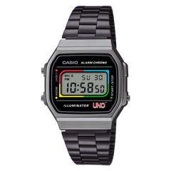 Casio A168WEUC-1A Vintage UNO Collaboration Model Black