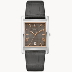 Bulova 96B443 Classic Grey Dial Rose Gold Tone Tank Watch Quartz