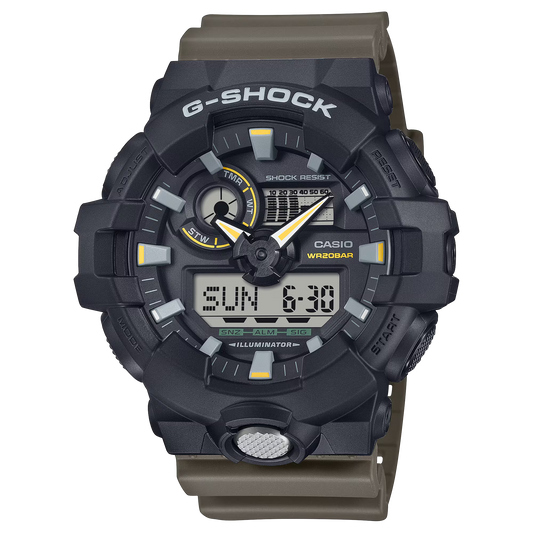 G-Shock GA710TU-1A3 Utilitarian Style Analog-Digital Olive Green Black Face