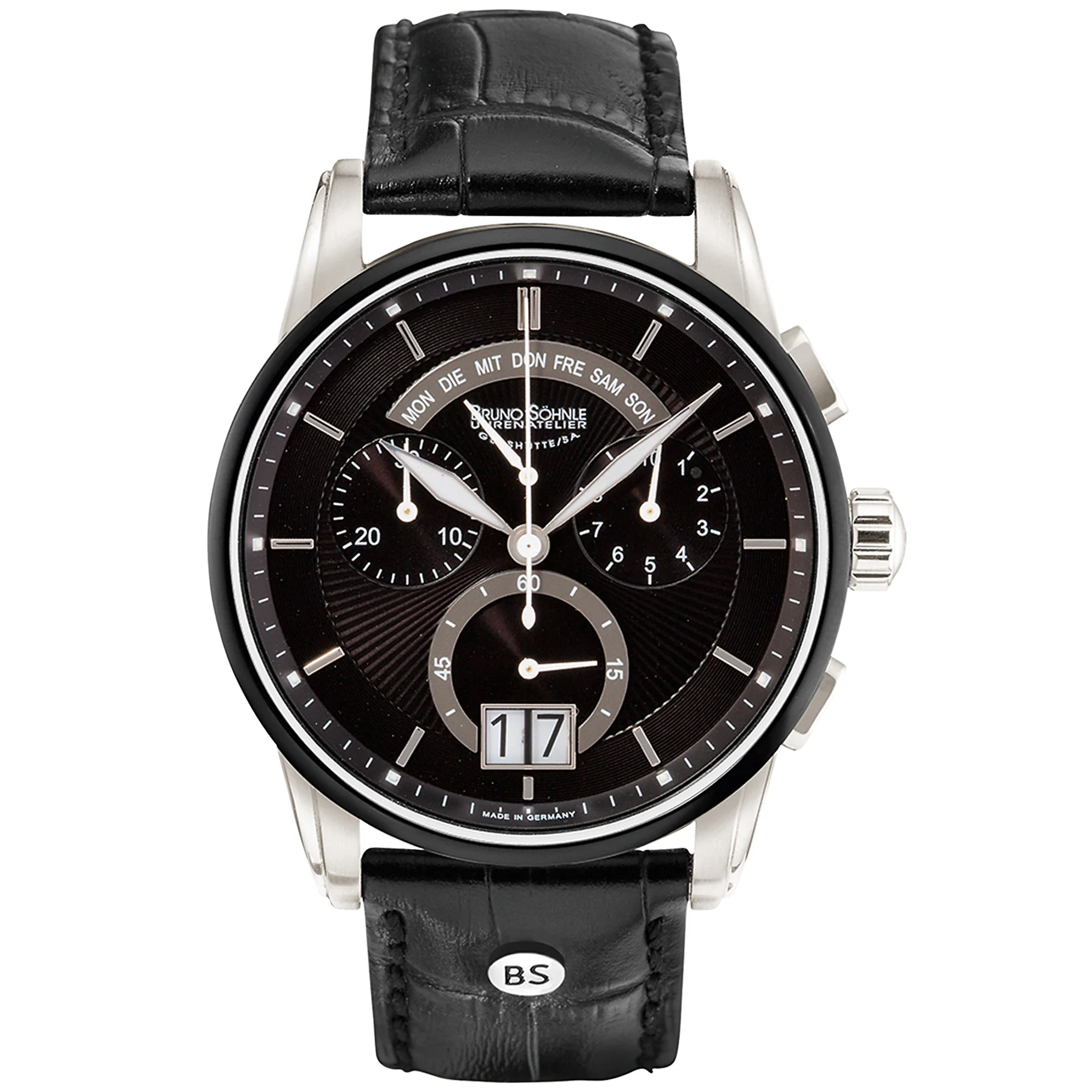 Bruno Sohnle 17-73117-741 Grandioso Chronograph Big Date Black Leather ...