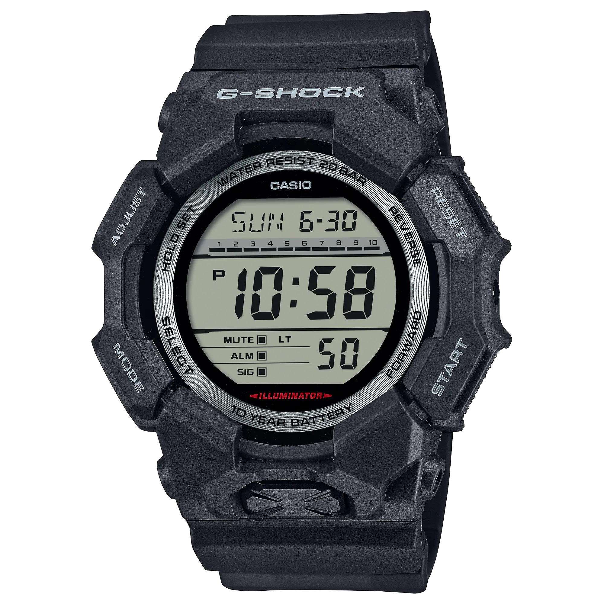 G-Shock GD010-1 Digital 10 Year High Brightness Black Resin