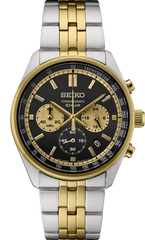 Seiko SSB430 Discover More Quartz Chronograph Two Tone Gold Black Dial