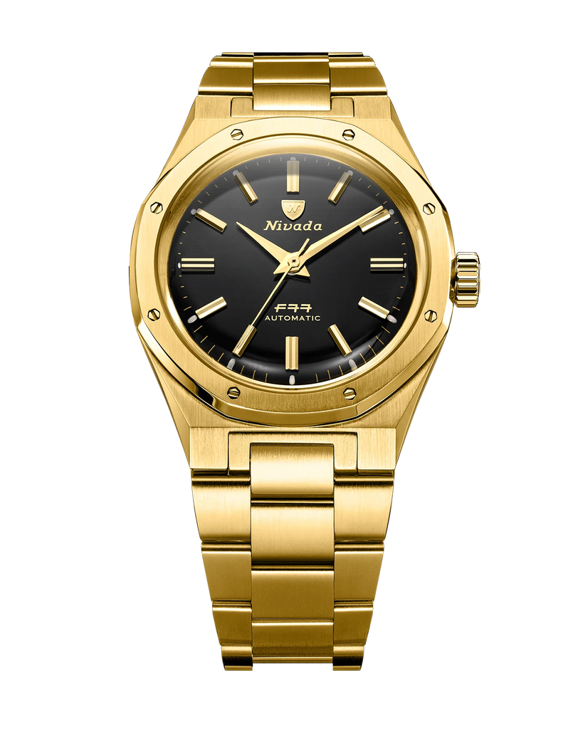 Nivada Grenchen 68028A77 F77 Mark II Gold Automatic Black Dial