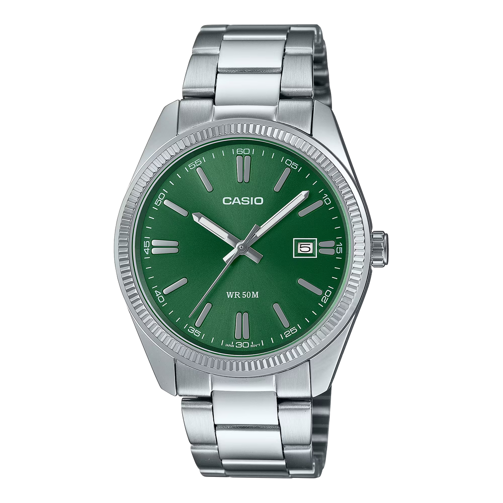 Casio Vintage MTP1302D-3AV Analog Green Dial Stainless Steel Quartz
